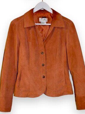 Live A Little Burnt Orange 100% Suede Leather Tailored Jacket M